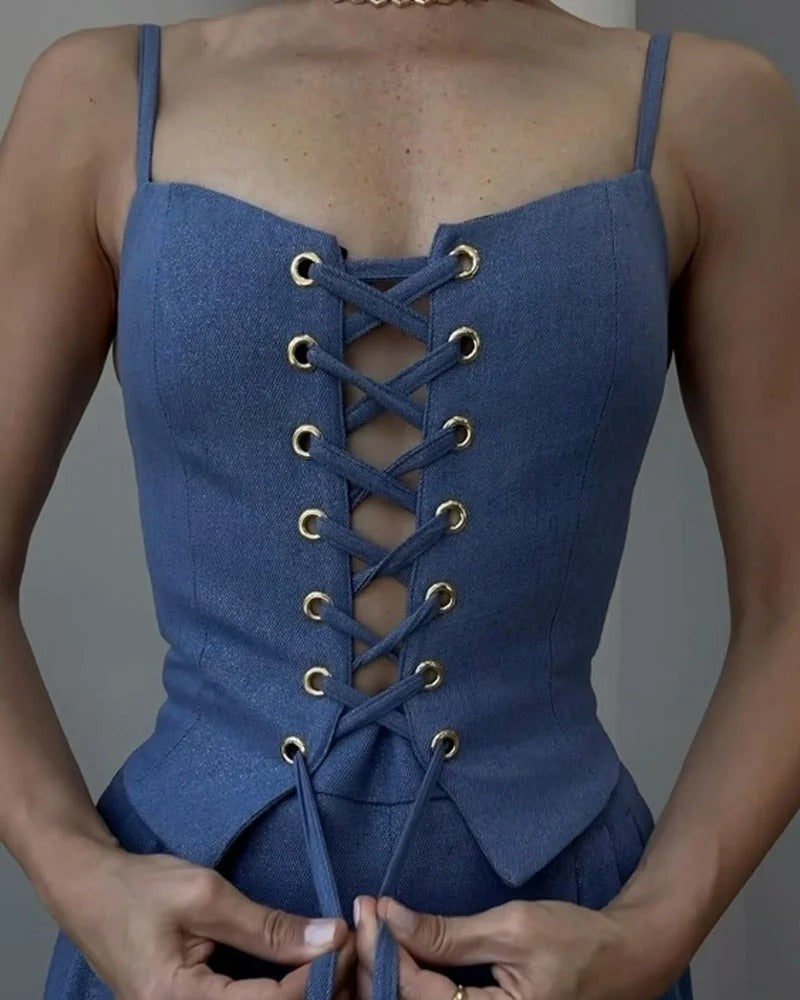 Ensemble deux pièces haut et pantalon à cordons
