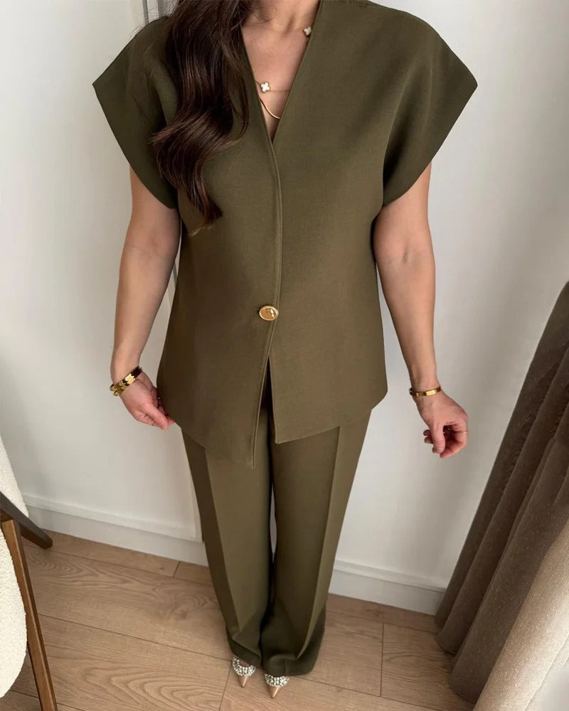 Ensemble deux pièces haut et pantalon asymétriques