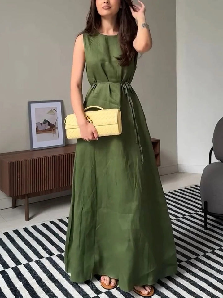 Robe décontractée sans manches en coton et lin