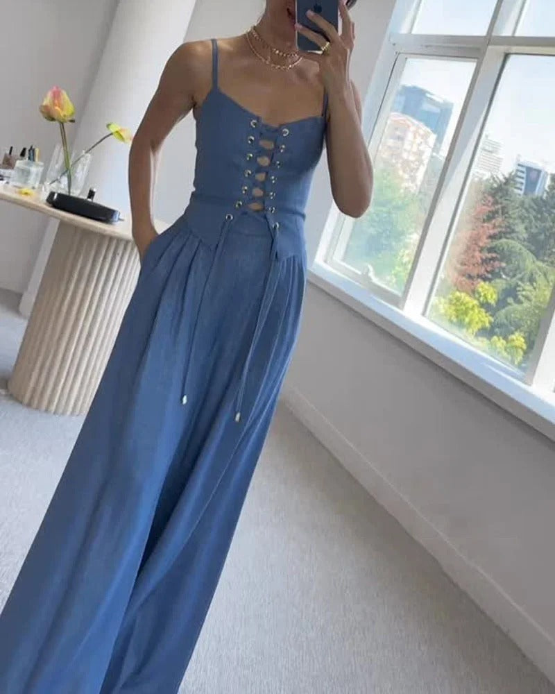 Ensemble deux pièces haut et pantalon à cordons