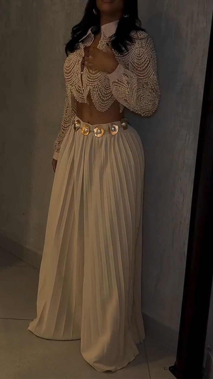 Ensemble haut à revers et pantalon plissé