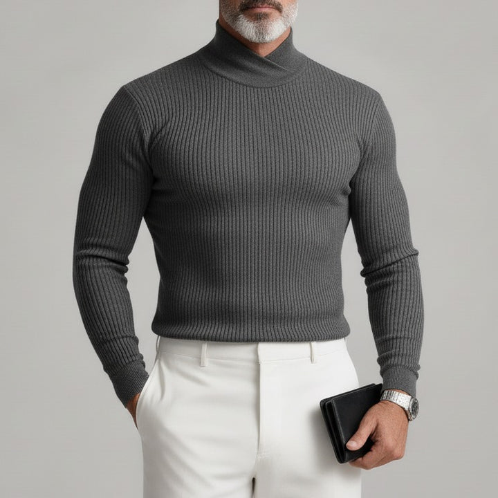 Pulls pour hommes en maille côtelée à col montant croisé