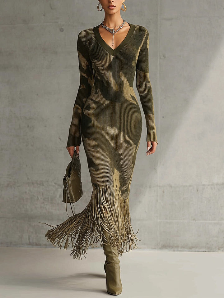 Robe moulante en maille camouflage