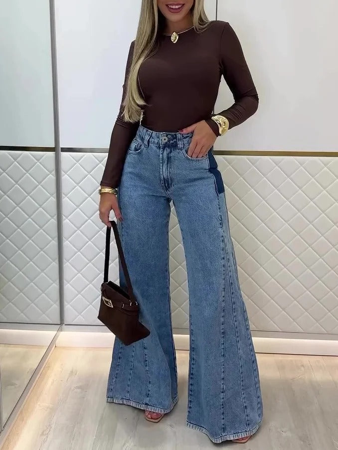 Jean évasé taille haute bleu clair tendance