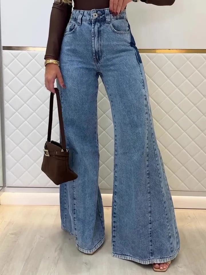 Jean évasé taille haute bleu clair tendance
