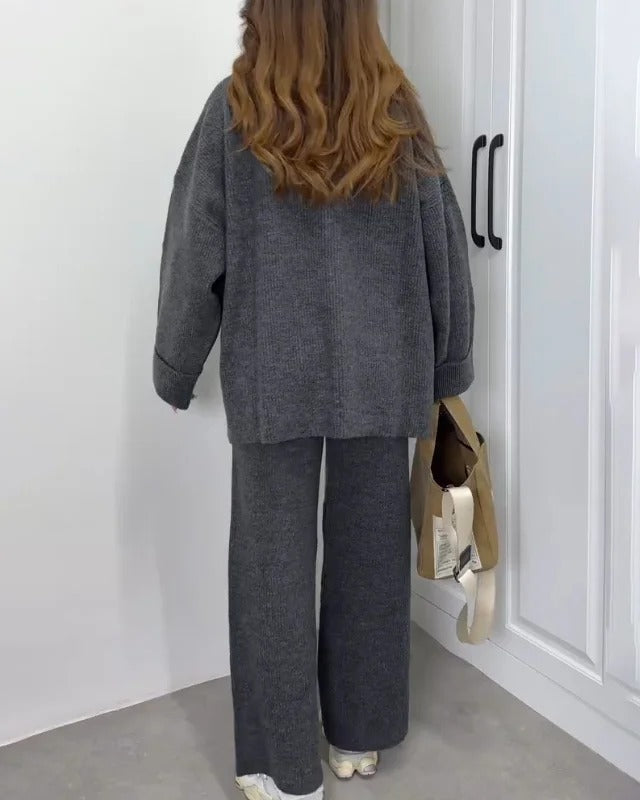 Ensemble deux pièces décontracté pull ras du cou et pantalon