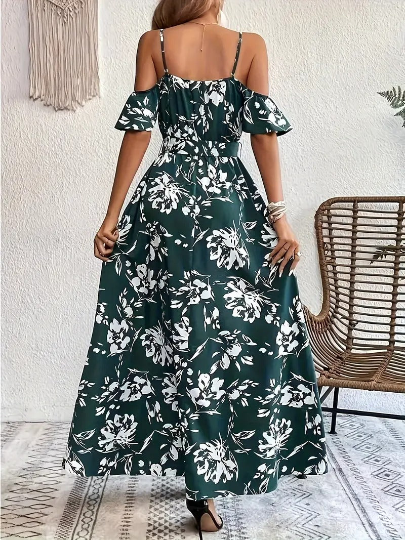 Robe à Imprimé Floral avec Épaules Dénudées