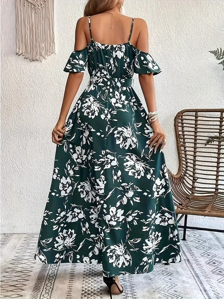 Robe à Imprimé Floral avec Épaules Dénudées