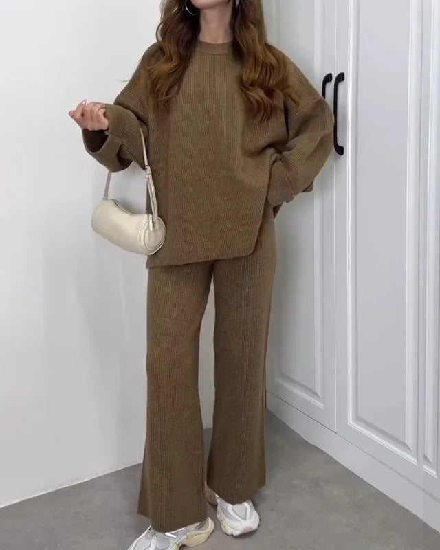 Ensemble deux pièces décontracté pull ras du cou et pantalon