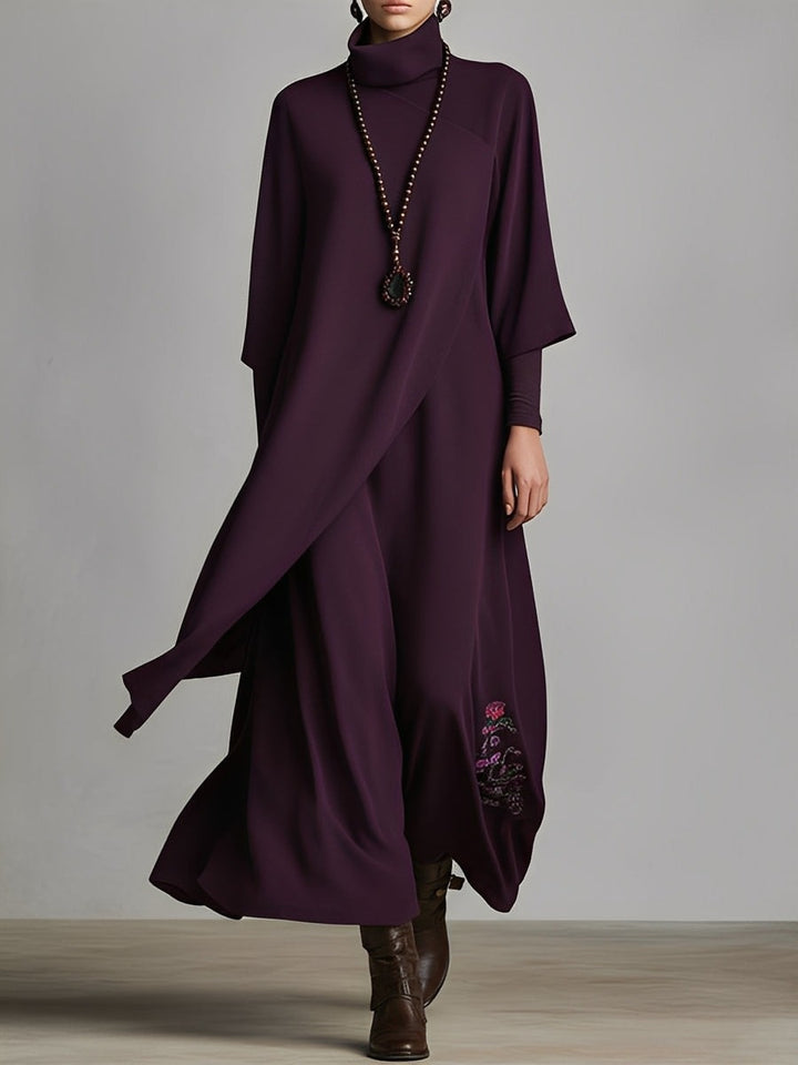 Robe longue élégante à col roulé brodée en jersey de coton