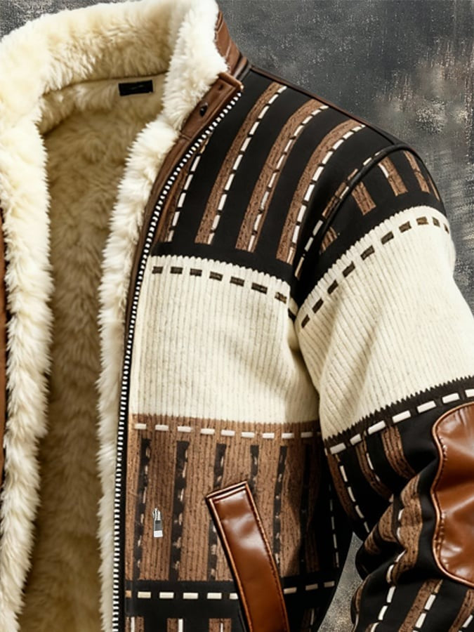 Veste rétro chaude patchwork en cuir