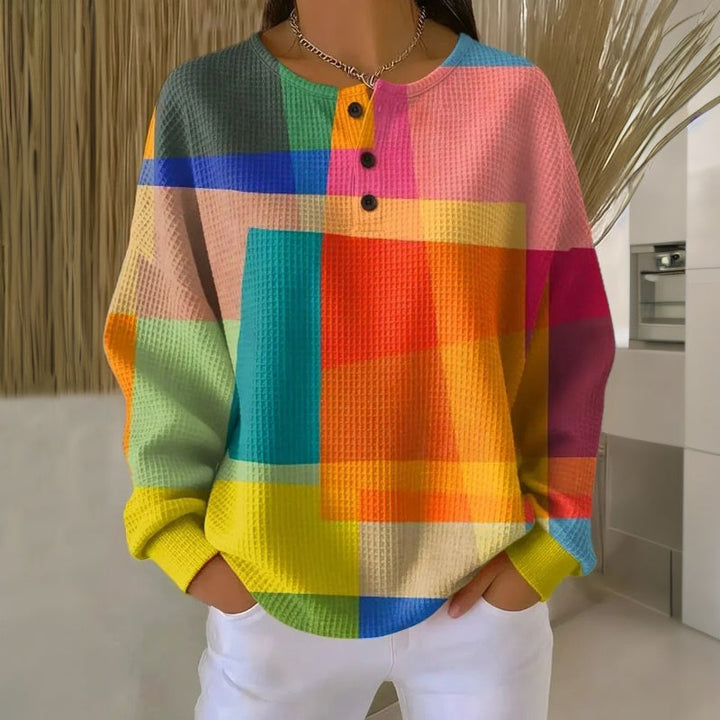 PRINTED BUTTON SWEATER FOR WOMEN