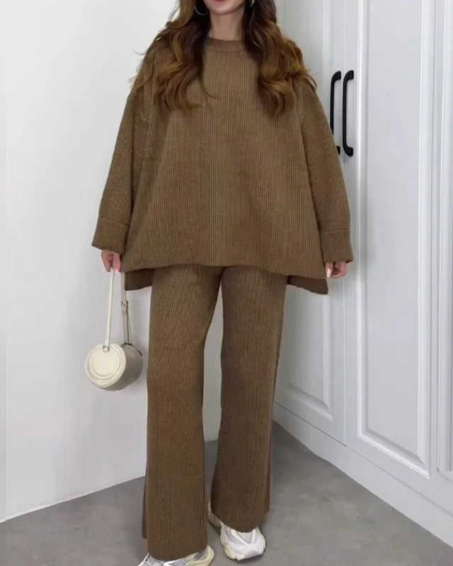 Ensemble deux pièces décontracté pull ras du cou et pantalon