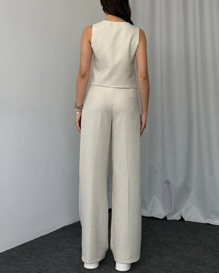 Ensemble deux pièces gilet décontracté de couleur unie