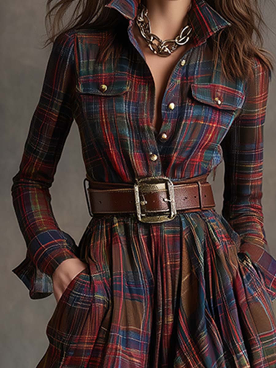Robe Chemise Maxi à Carreaux