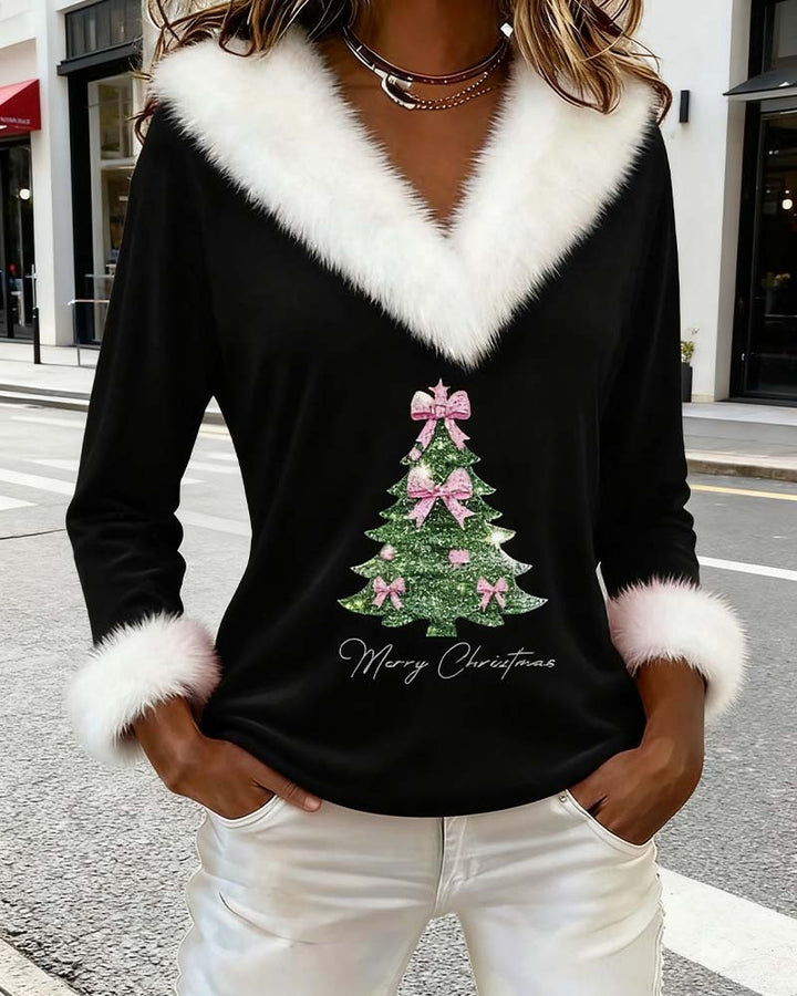 Pull imprimé de Noël à la douce fourrure