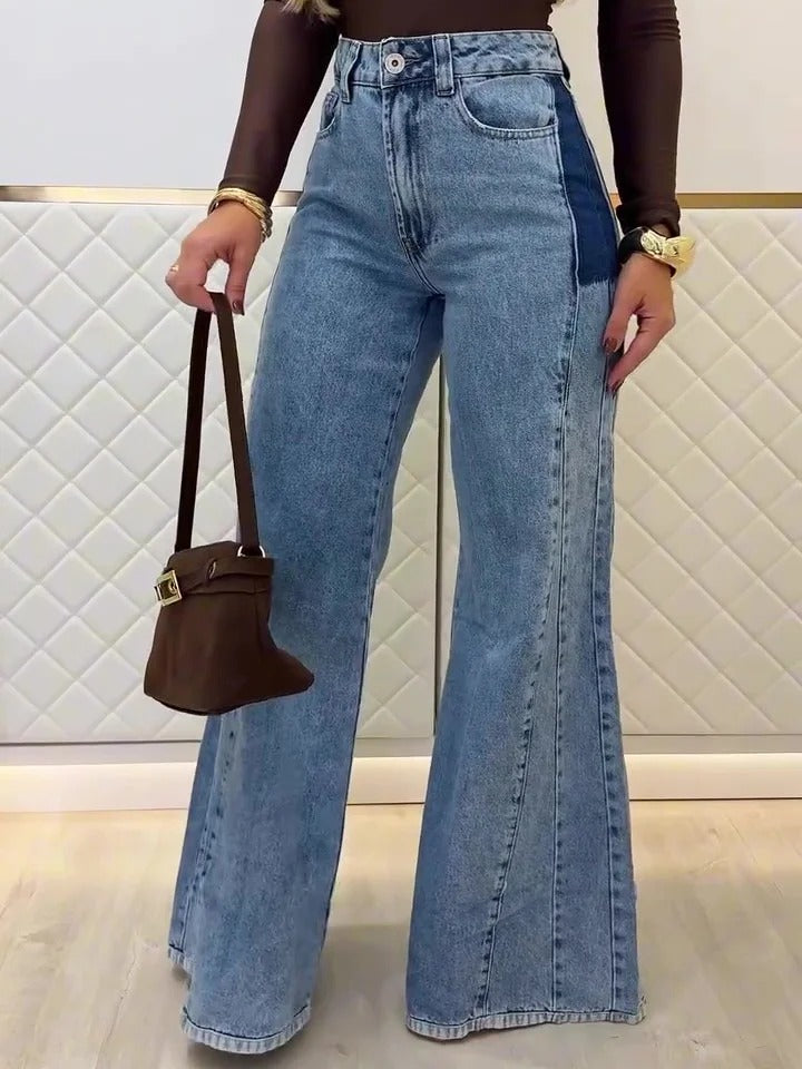 Jean évasé taille haute bleu clair tendance