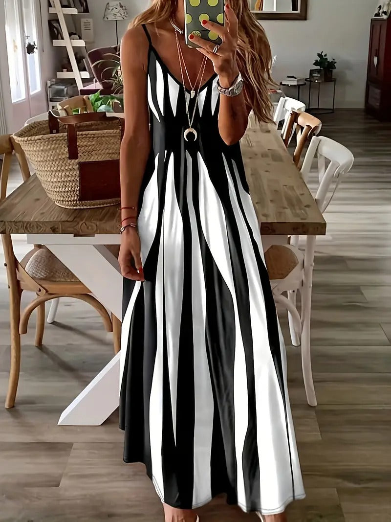 Robe sans manches à bretelles spaghetti rayée