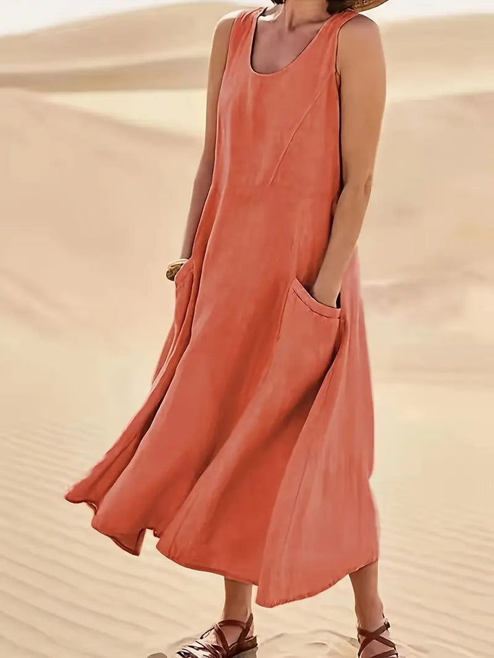 Robe Femme Décontractée Sans Manches en Coton