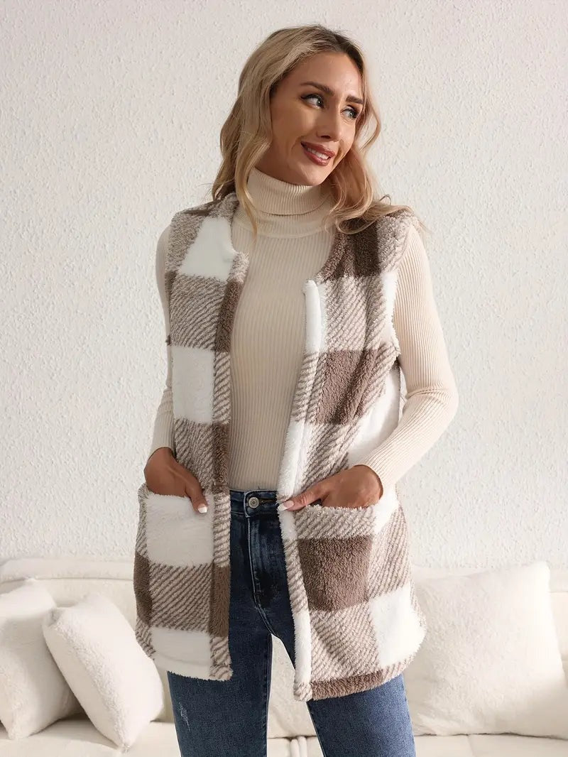 Gilet à carreaux sherpa