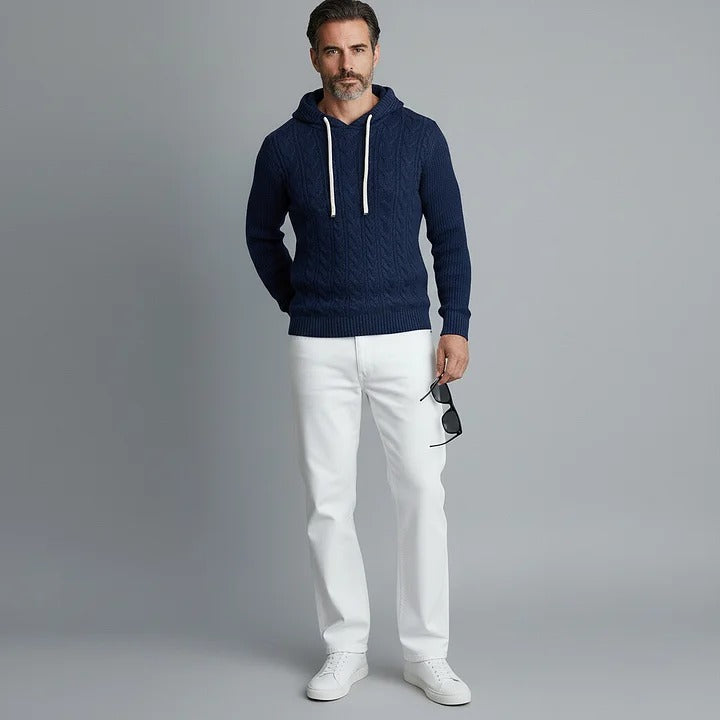 Pull à capuche à manches longues en maille torsadée