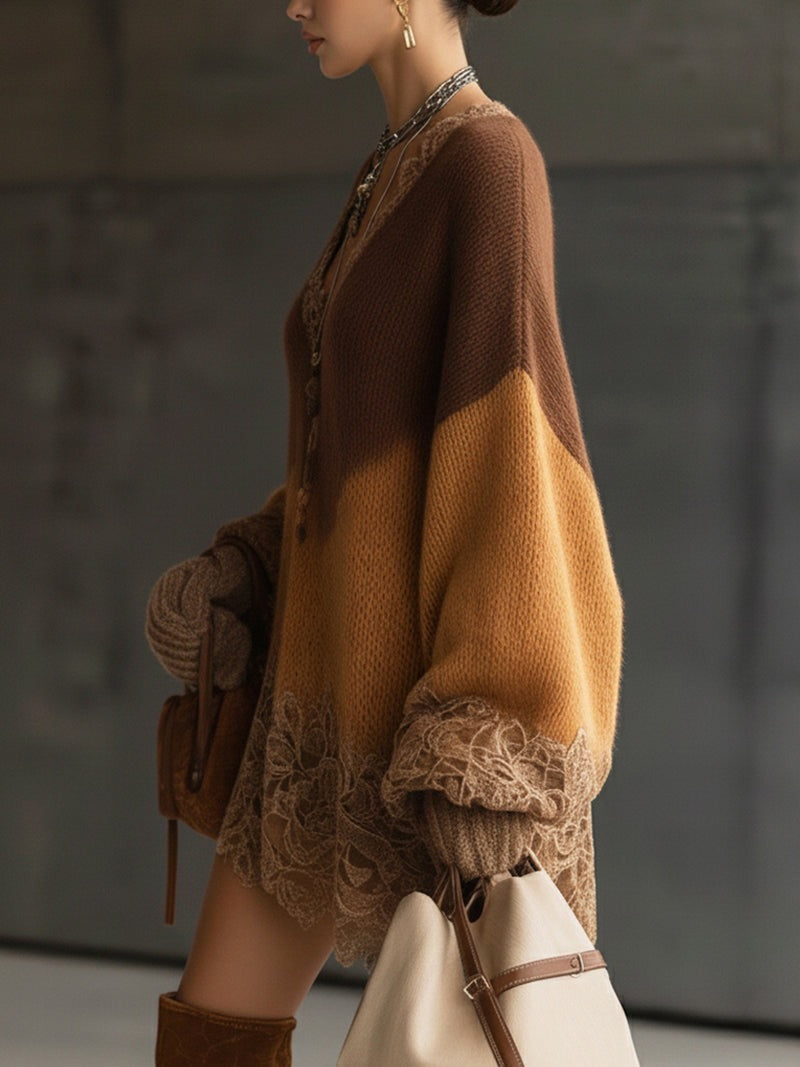 Robe oversize à manches longues en maille dentelle