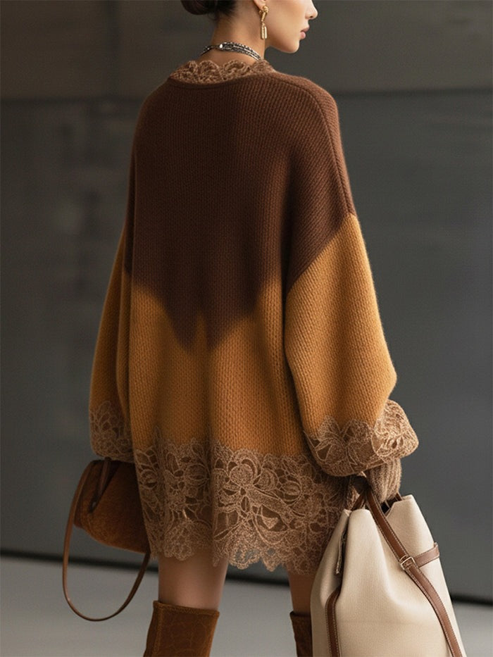 Robe oversize à manches longues en maille dentelle