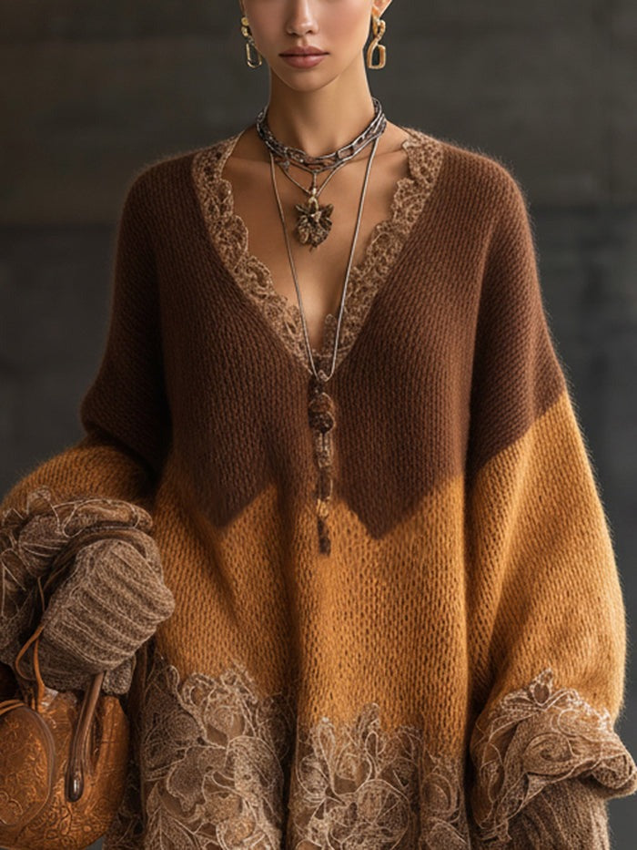 Robe oversize à manches longues en maille dentelle