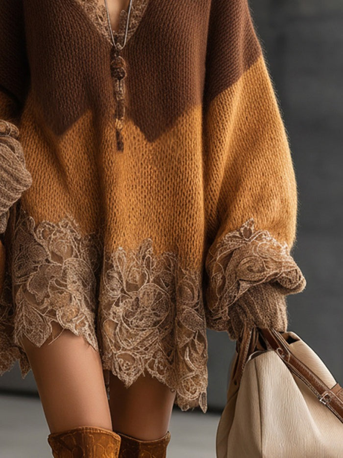 Robe oversize à manches longues en maille dentelle
