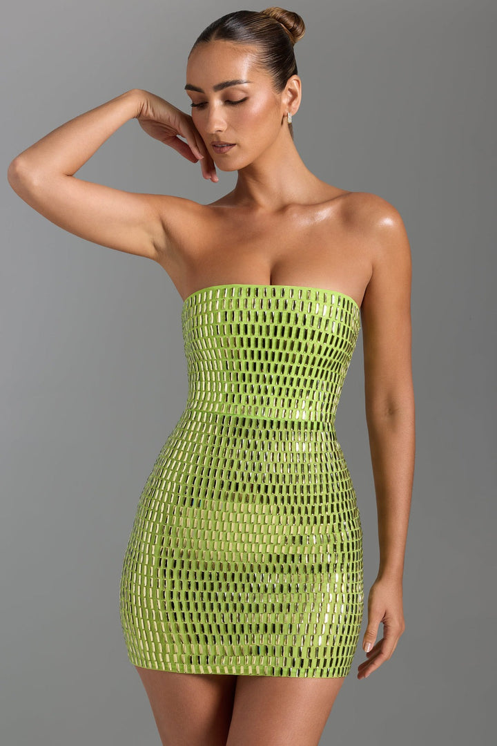 Aurora – Mini-robe bandeau ornée en vert poire