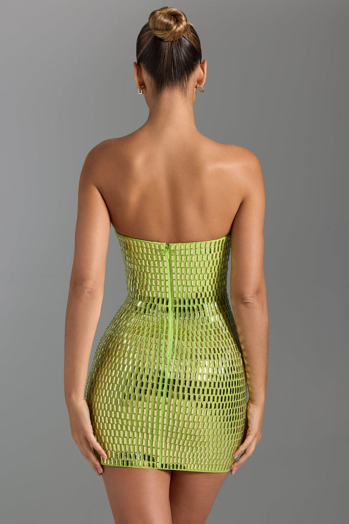 Aurora – Mini-robe bandeau ornée en vert poire