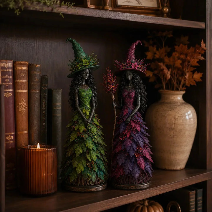 Enchanted Harvest Witches – Handcrafted Halloween Figurines