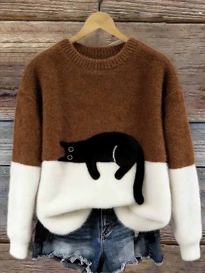Pull à motif chat pour femme