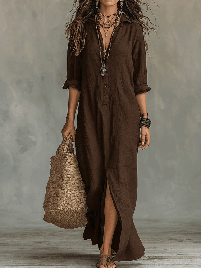 Robe longue chemise bohème