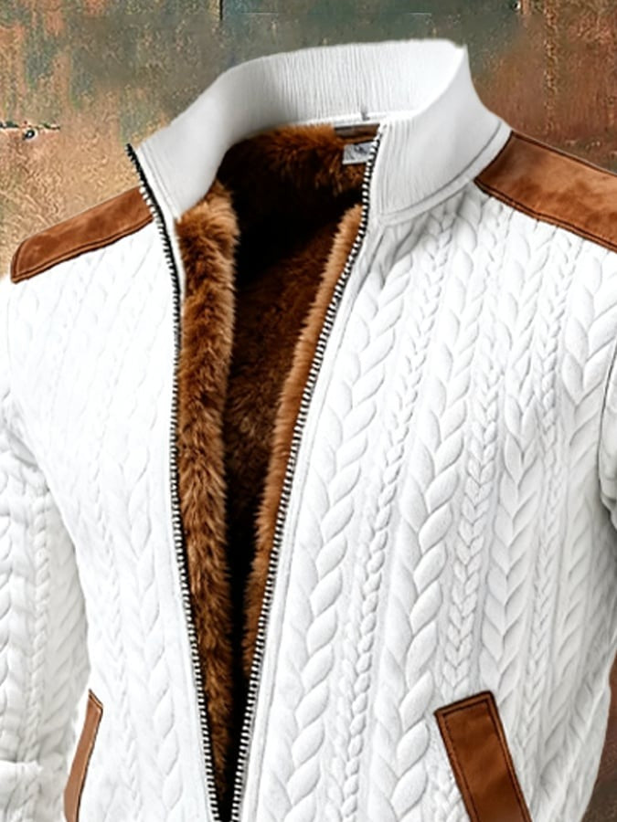 Veste chaude en maille jacquard à texture rétro