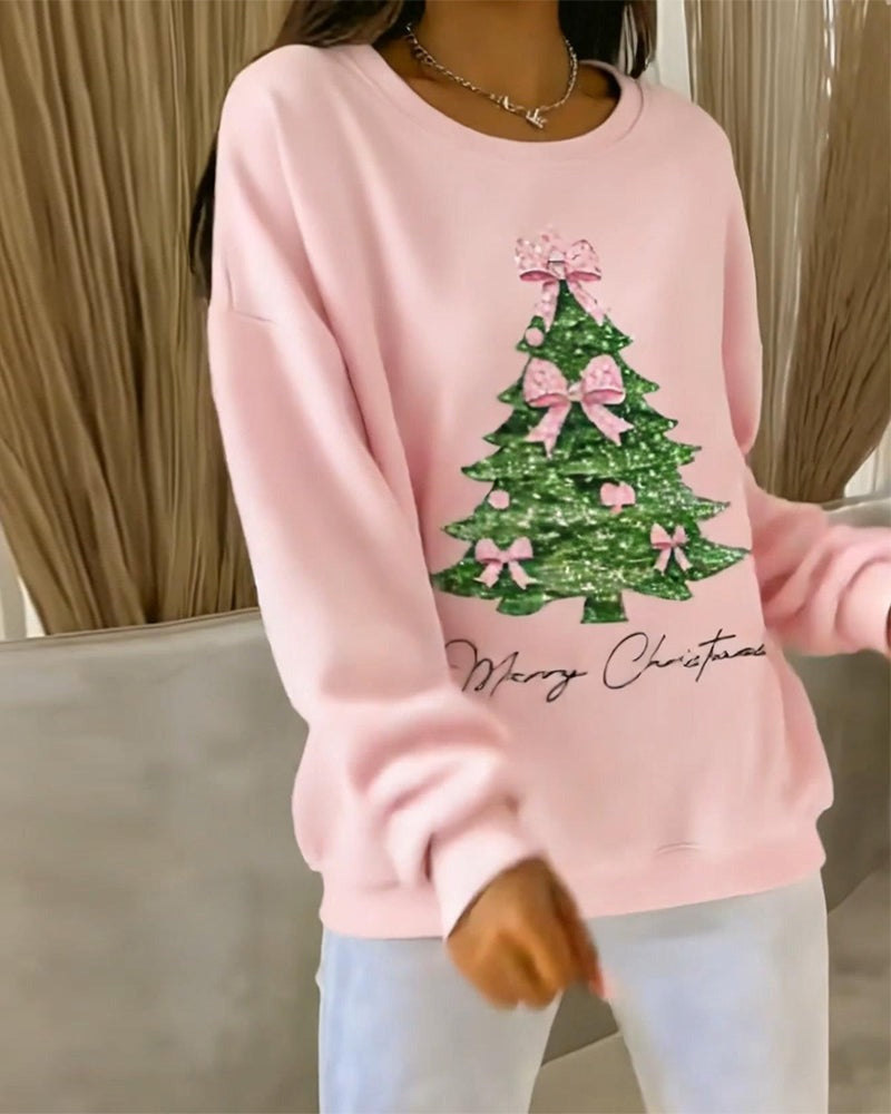 Sweat-shirt à col rond et manches longues imprimé de Noël