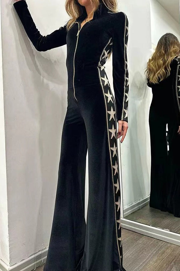 Combinaison zippée en velours à imprimé étoiles