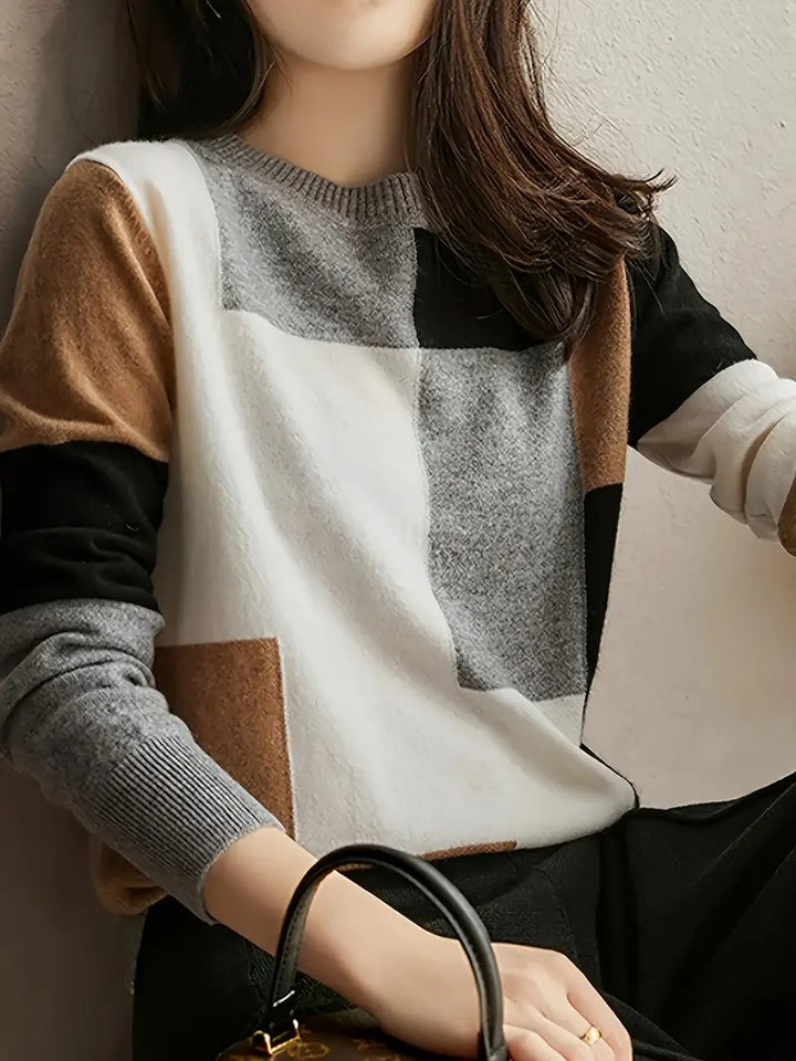 Pull élégant pour femme à blocs de couleur
