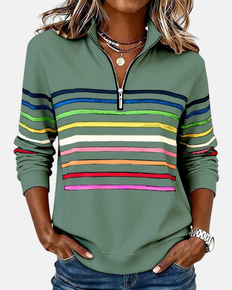 STRIPED ZIP-UP SWEATER FOR WOMEN