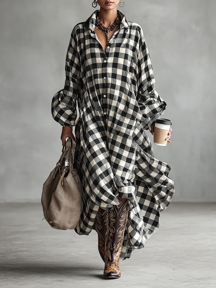 Robe longue minimaliste ample à carreaux