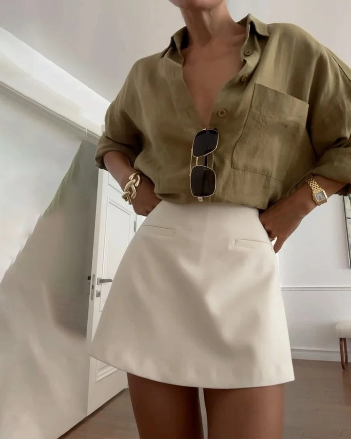 Ensemble deux pièces décontracté avec chemise à revers et jupe