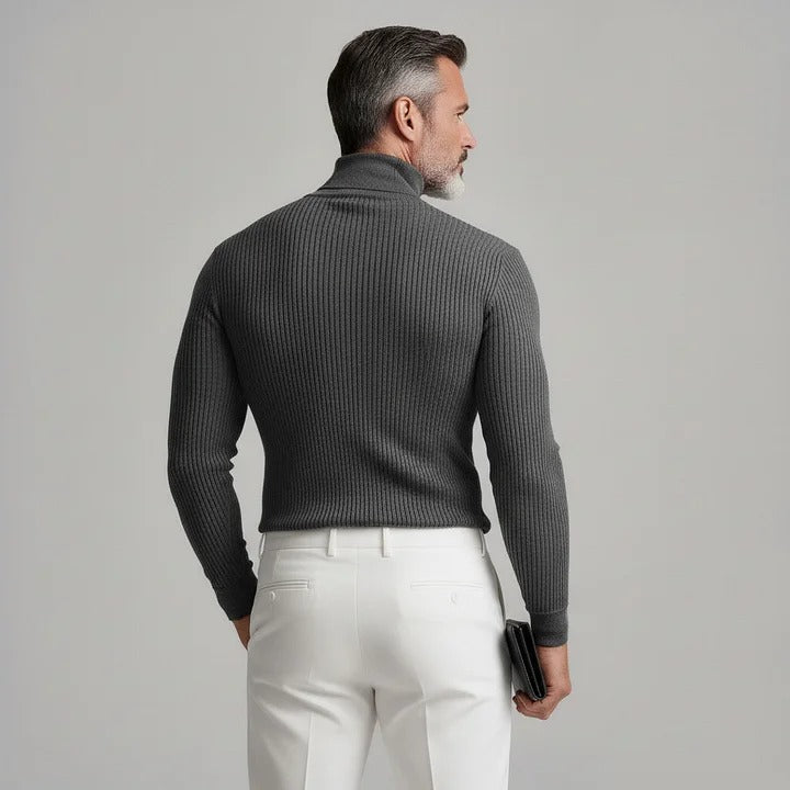 Pulls pour hommes en maille côtelée à col montant croisé