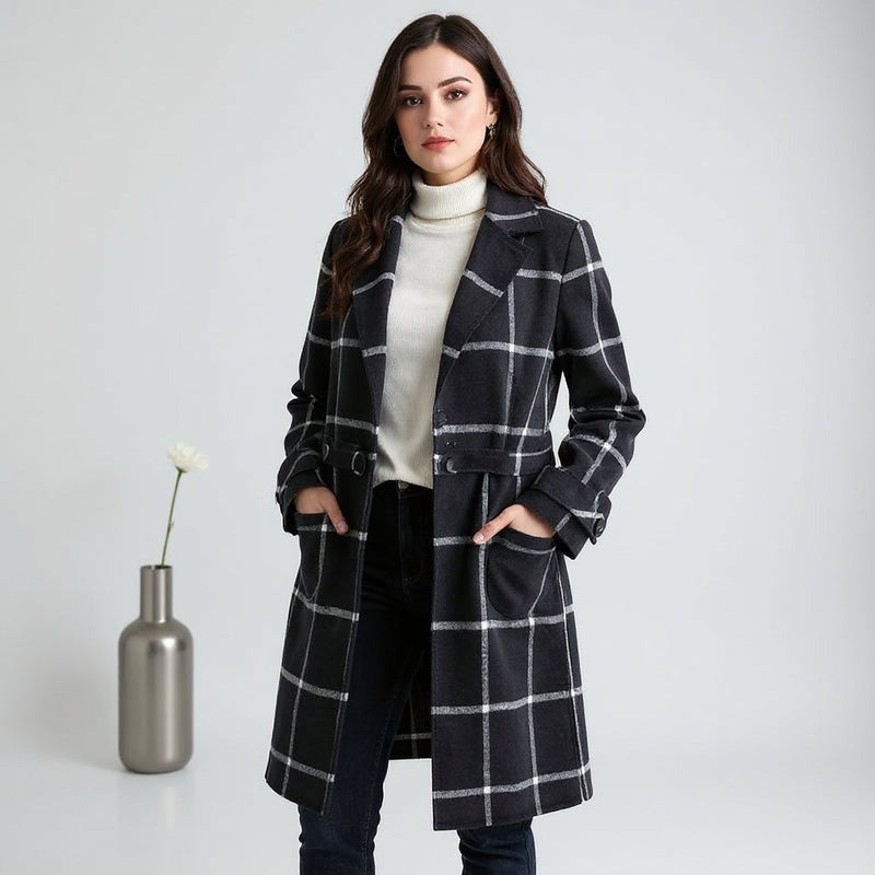 Manteau en tweed à carreaux rétro pour femme