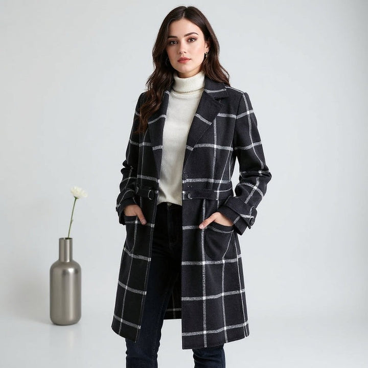 Manteau en tweed à carreaux rétro pour femme