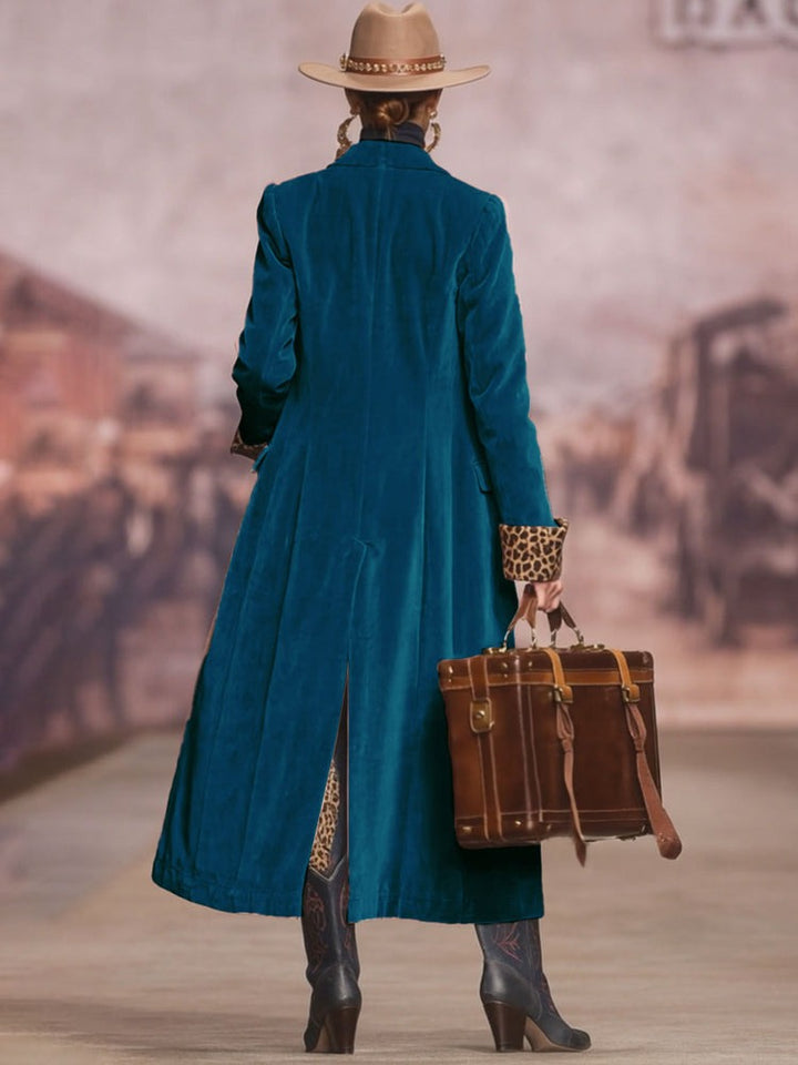 Manteau à revers en velours et imprimé léopard