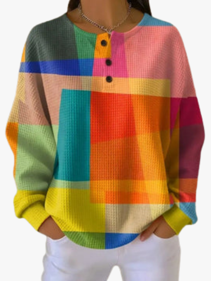 PRINTED BUTTON SWEATER FOR WOMEN