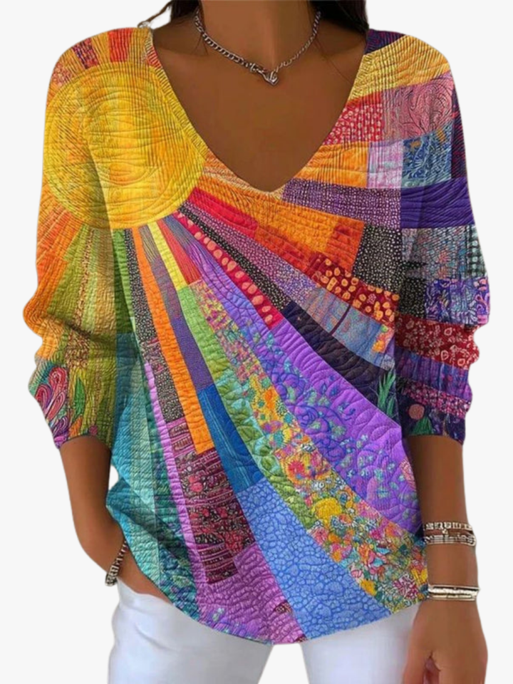 PRINTED V-NECK PULLOVER FOR WOMEN
