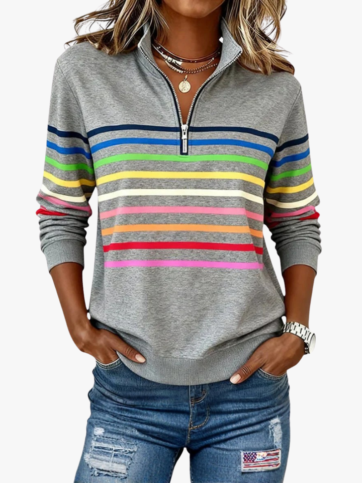 STRIPED ZIP-UP SWEATER FOR WOMEN
