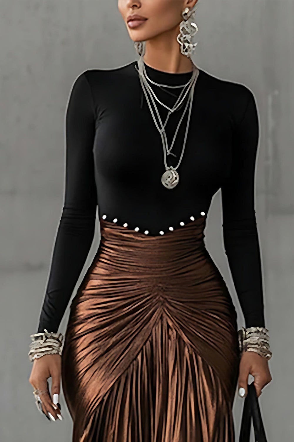 Robe longue plissée métallisé
