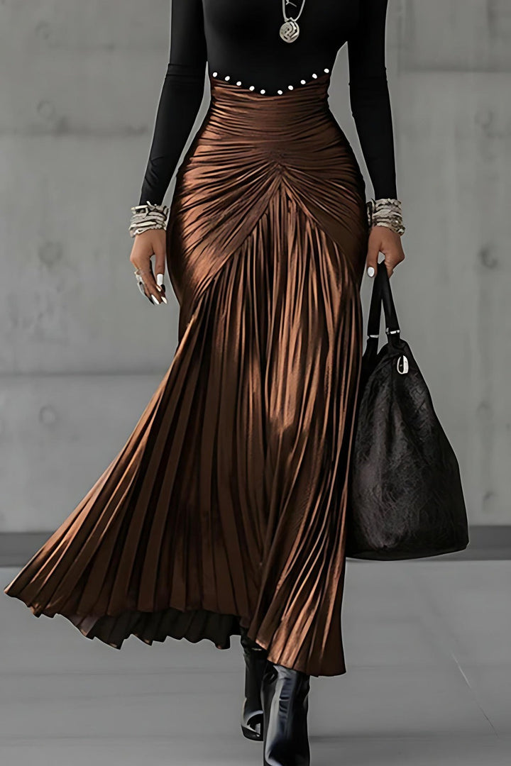Robe longue plissée métallisé
